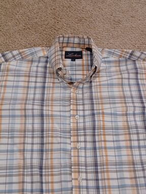Lucchese Classics Men's Plaid Button-Down Shirt in Blue, Tan & Beige Size L